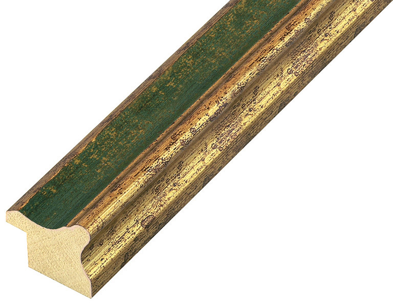 Bilderleiste keilgezinkte Pinie Breite 25 mm Finish Gold grüne Rille - 256VERDE