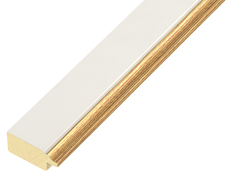 Bilderleiste keilgezinktes Ayous 25mm breit weiss Goldstreifen - 25BIANCORO