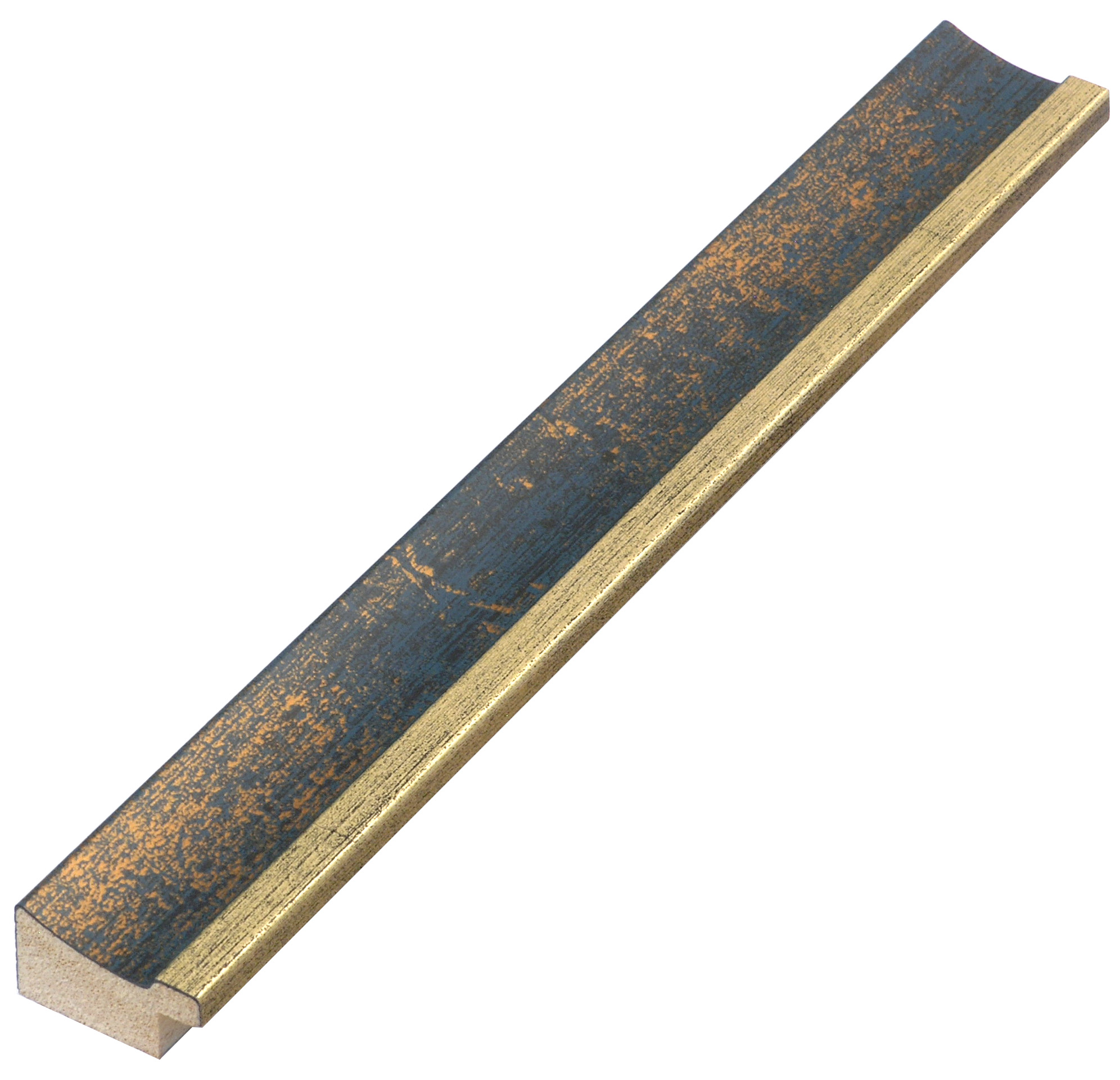 Bilderleiste keilgezinkte Pinie 25 mm breit - Goldfinish blauer Streif - 282BLU