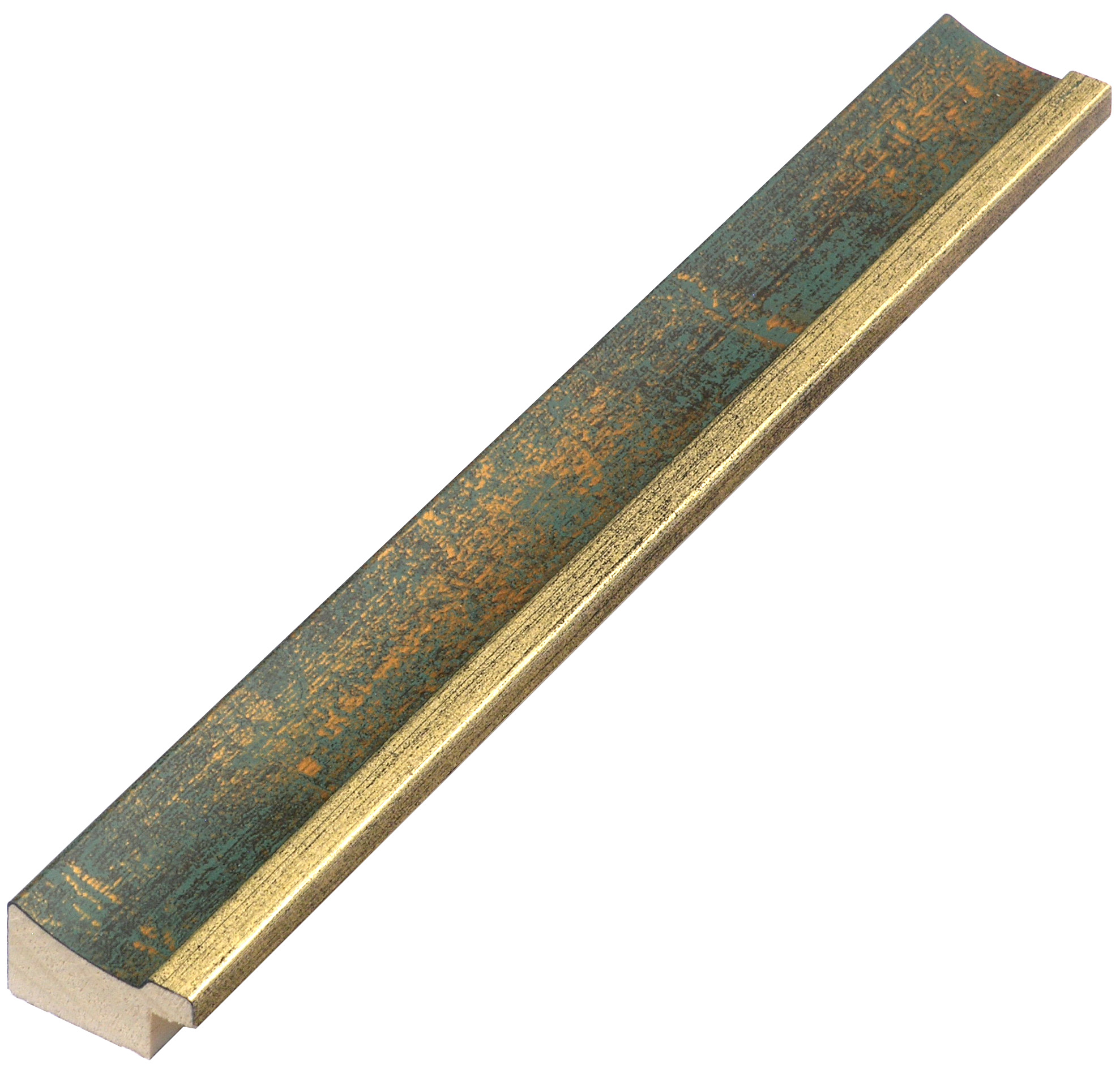 Bilderleiste keilgezinkte Pinie 25 mm breit - Goldfinish grüner Streif - 282VERDE