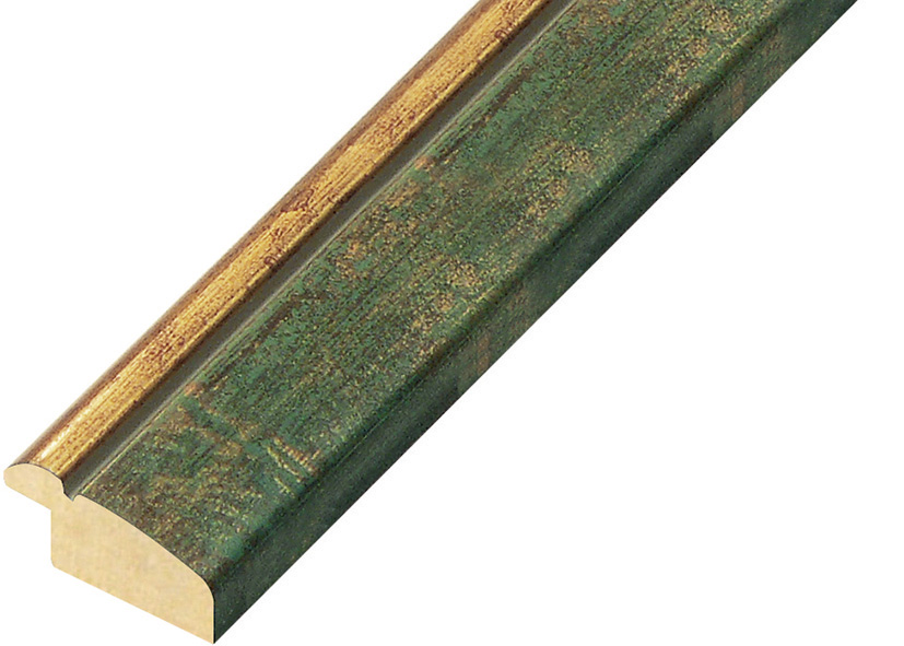 Bilderleiste keilgezinkte Pinie Breite 30 mm grün mit Goldlinie - 353VERDE