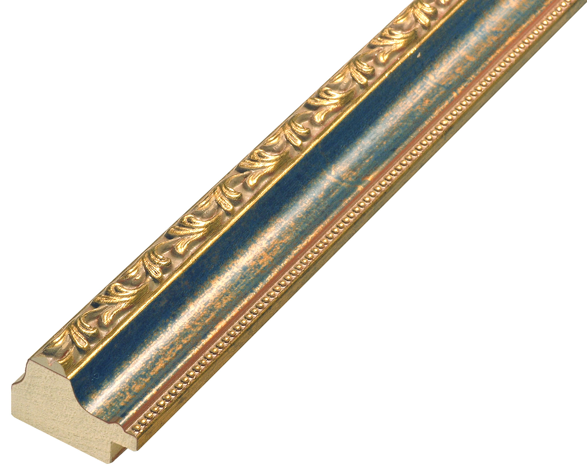 Bilderleiste keilgezinkte Pinie Breite 32 mm 22hoch Blau Goldverzierun