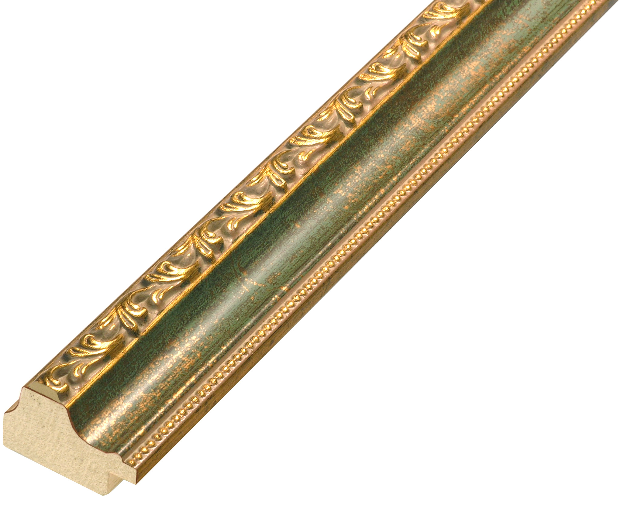 Bilderleiste keilgezinkte Pinie Breite 32 mm 22hoch Grün Goldverzierun - 392VERDE