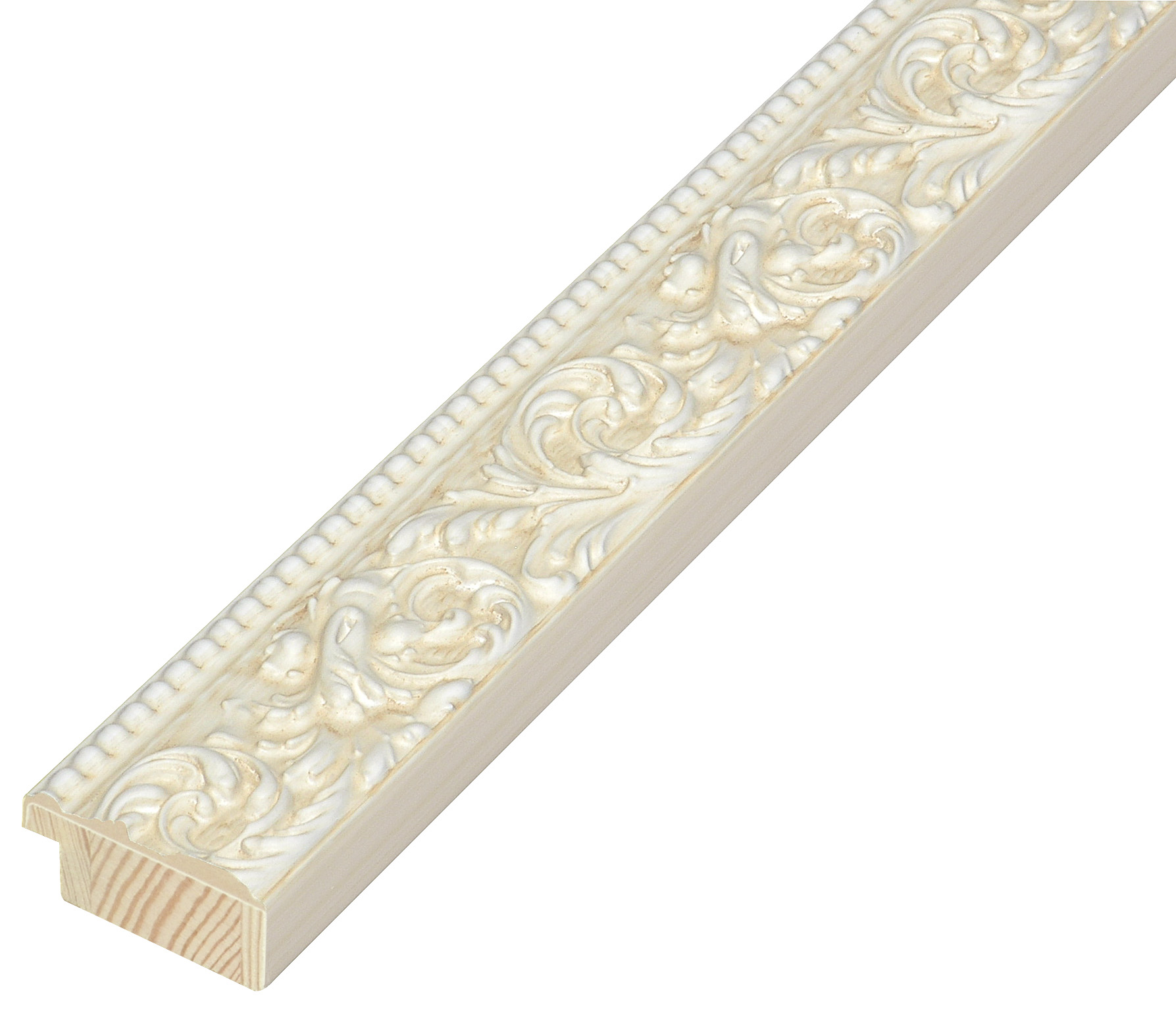 Bilderleiste Kiefer 40 mm breit 19 mm hoch - Weiss mit Verzierungen - 437BIANCO