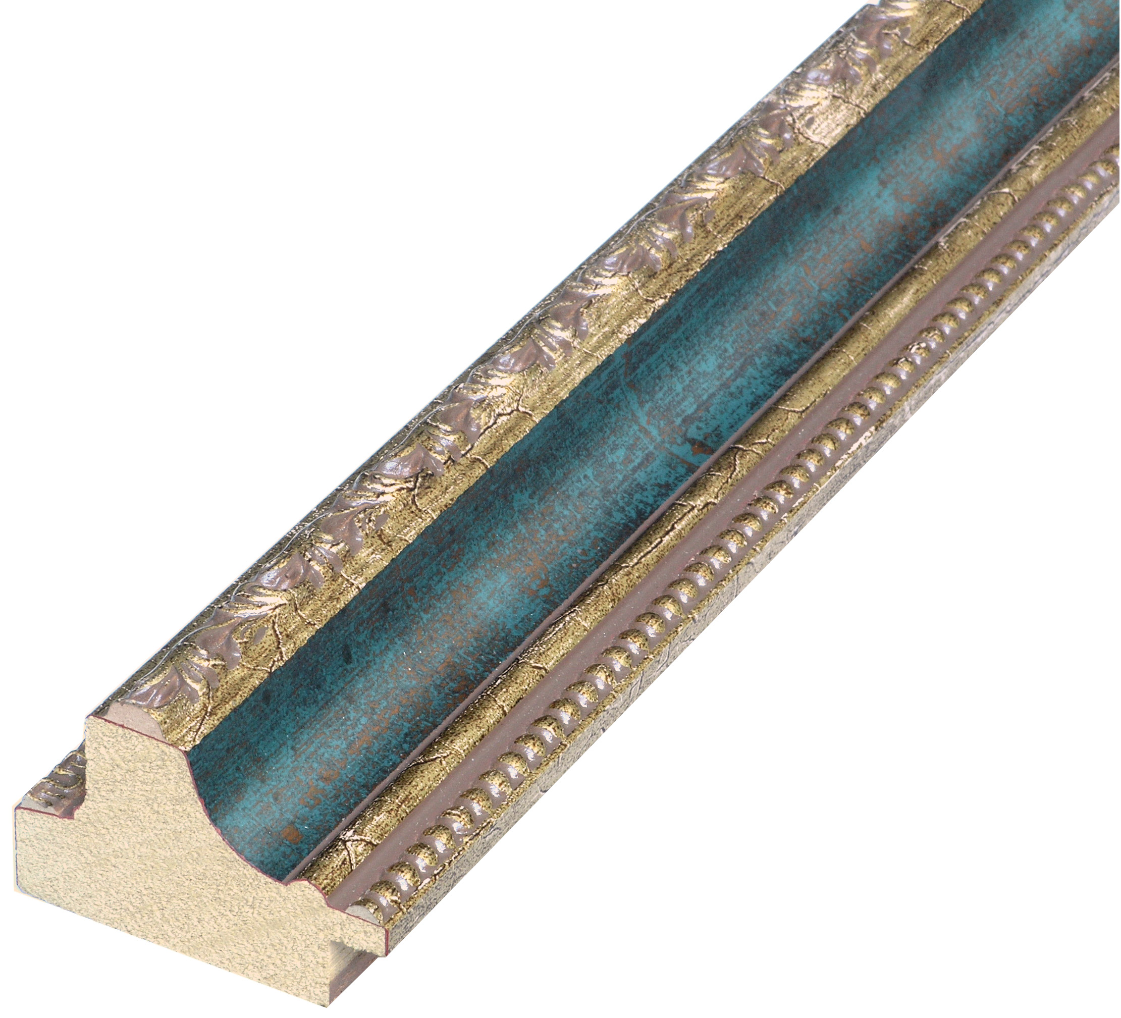 Bilderleiste keilgezinkte Pinie 53mm breit 35hoch - Gold blaue Rille v - 531BLU
