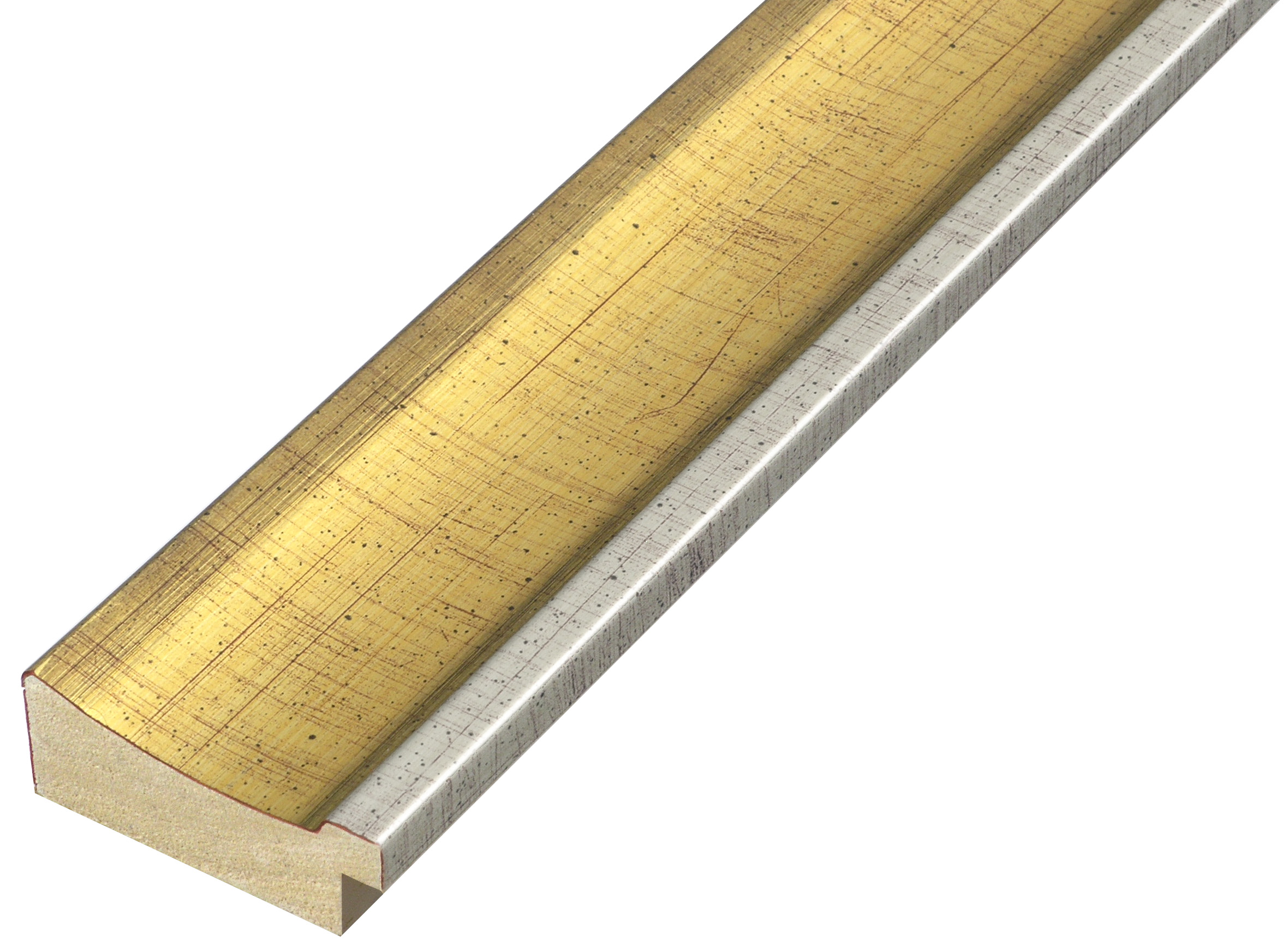Bilderleiste keilgezinkte Pinie 50 mm breit Gold mit Silberrand