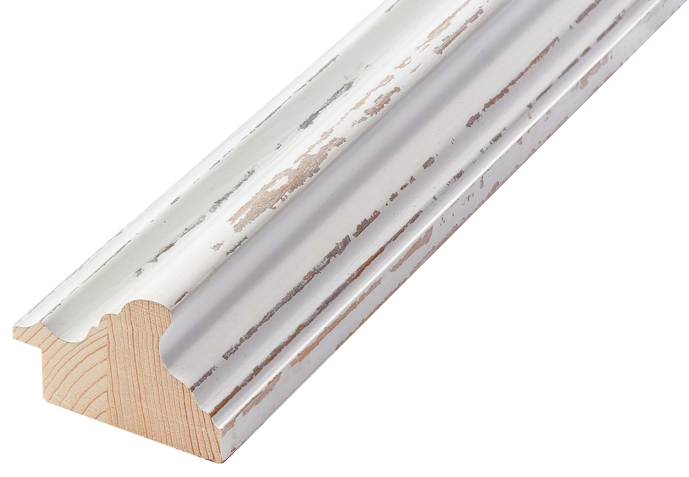 Bilderleiste keilgezinkte Tanne 53 mm breit 36 hoch - weiss shabby - 543BIANCO