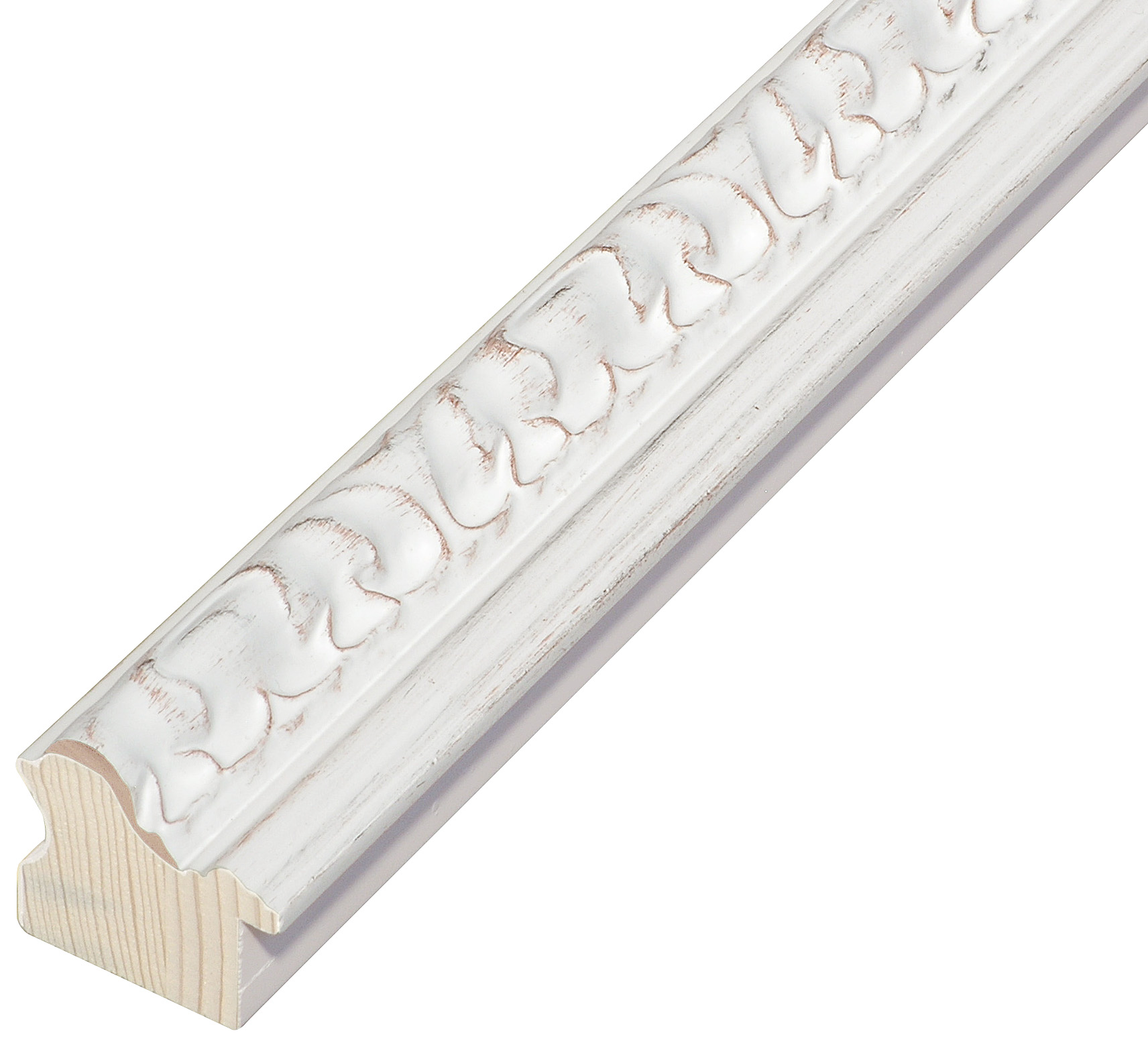 Bilderleiste Kiefer 40 mm breit 38 mm hoch - Weiss mit Verzierung