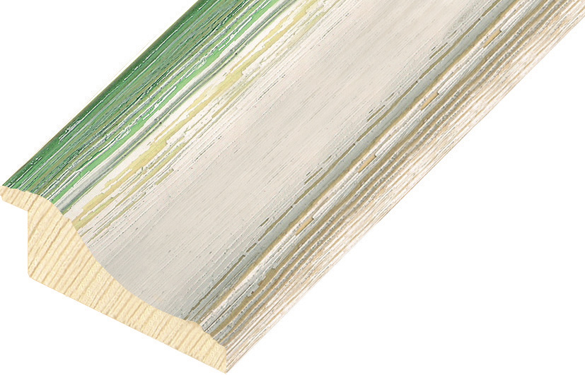Bilderleiste keilgezinkte Pinie 66mm breit gekälkt Weiss-grün