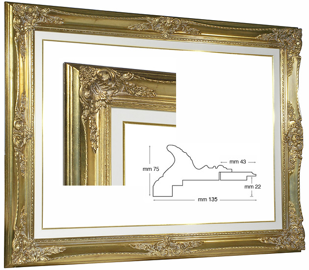 Barock-Rahmen Gold helles Passepartout 60x120 cm