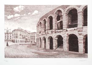 Schiavo: Kupferstich: Arena di Verona - cm 35x50