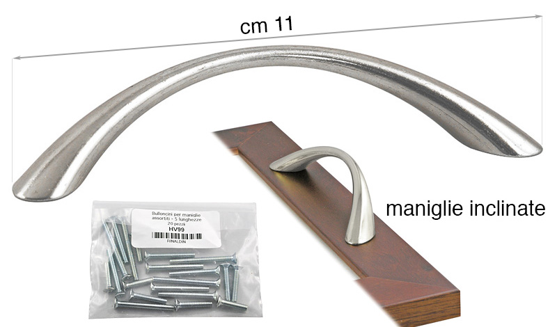 Paar geneigte Griffe vernickelt mit Schraubenset - 11 cm