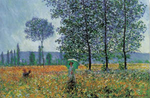 Poster leinwandkasch.: Monet: Felder im Frühling 120x90