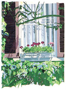 Drucke: Doi: Blumenbeschmückter Balkon - 50x70 cm