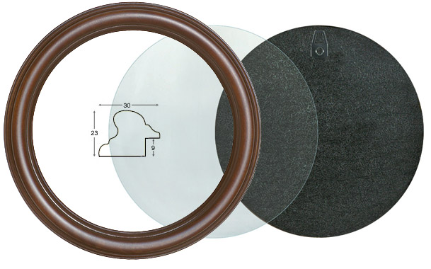 Runde Rahmen Nuss mit Glas und Rückwand ø 20 cm