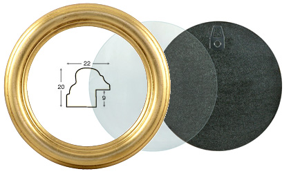 Runde Rahmen Gold mit Glas und Rückwand ø 12 cm