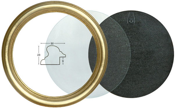 Runde Rahmen Gold mit Glas und Rückwand ø 20 cm