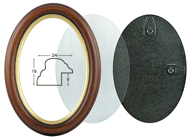 Ovalrahmen Nuss/Goldrand Glas und Rückwand 9x12 cm