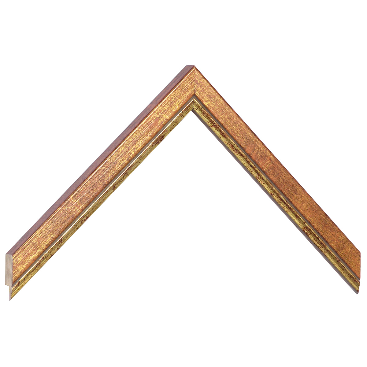 Bilderleiste keilgezinkte Kiefer 18mm breit 13mm - Ocker mit Goldlinie - Musterwinkel
