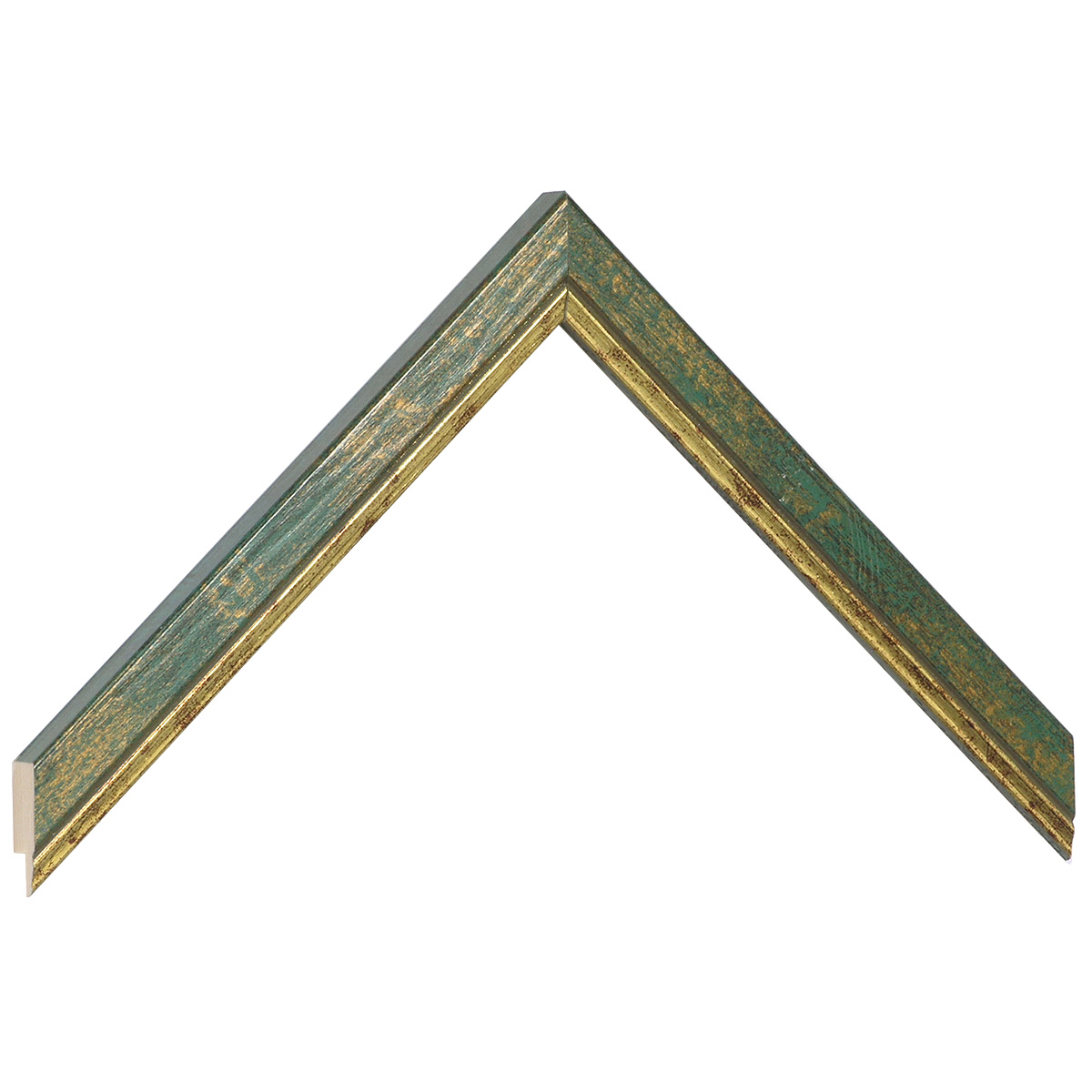 Bilderleiste keilgezinkte Pinie Breite 18 mm Grün mit Goldlinie - Musterwinkel