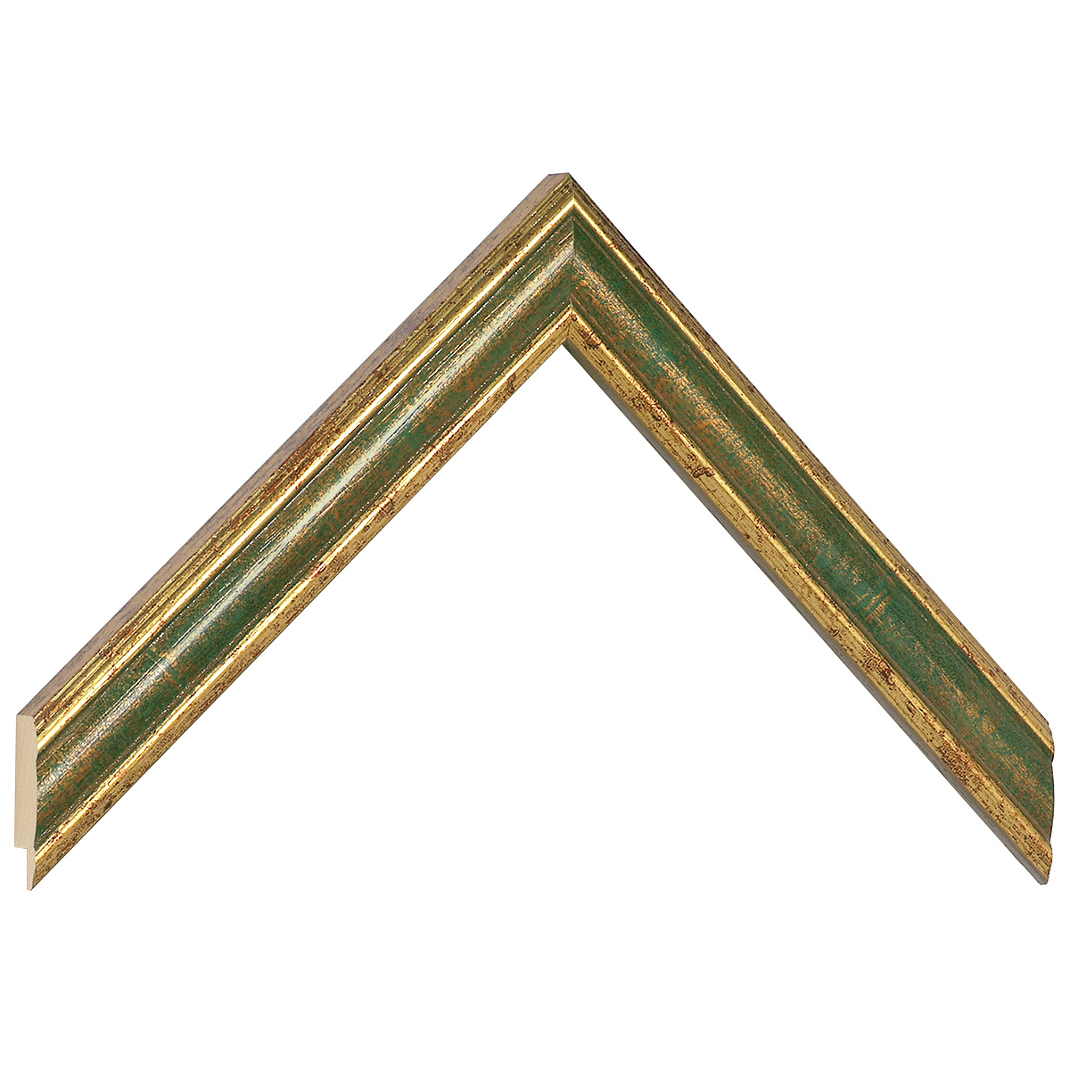 Bilderleiste keilgezinkte Pinie 24mm breit 13mm hoch - Gold mit Grün - Musterwinkel