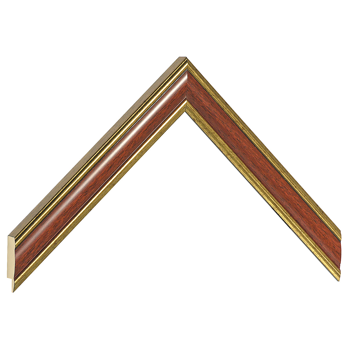 Bilderleiste keilgezinkte Pinie 24mm breit 13mm hoch - Gold mit Mahagoni - Musterwinkel