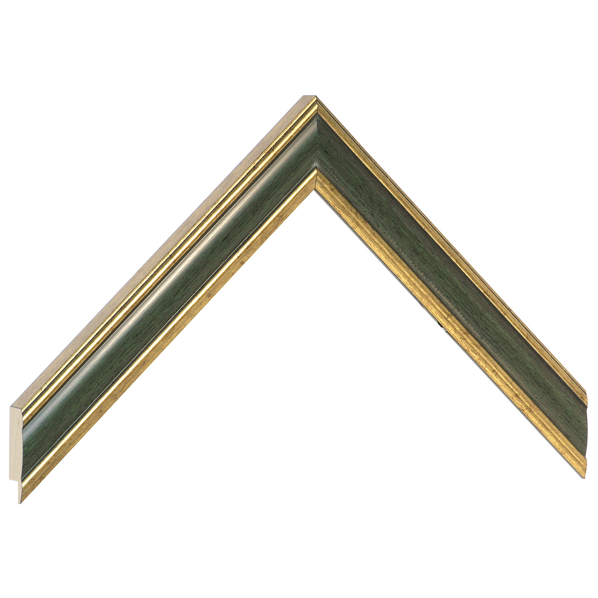 Bilderleiste keilgezinkte Pinie 24mm breit 13mm hoch - Gold mit Oliveng. - Musterwinkel