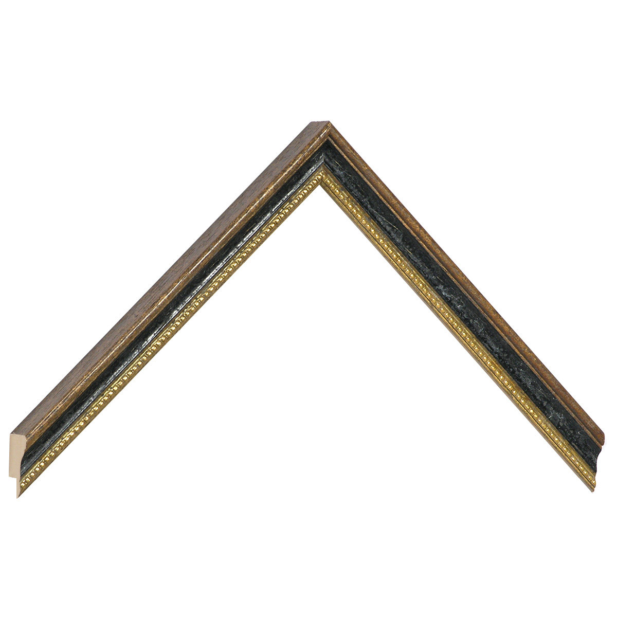 Bilderleiste Ayous 15 mm breit 18 hoch Nuss graue Rille Goldstreifen - Musterwinkel