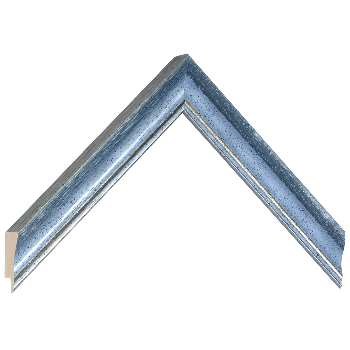 Bilderleiste keilgezinkte Pinie 25 mm breit 21 hoch Blau mit Goldlinie - Musterwinkel
