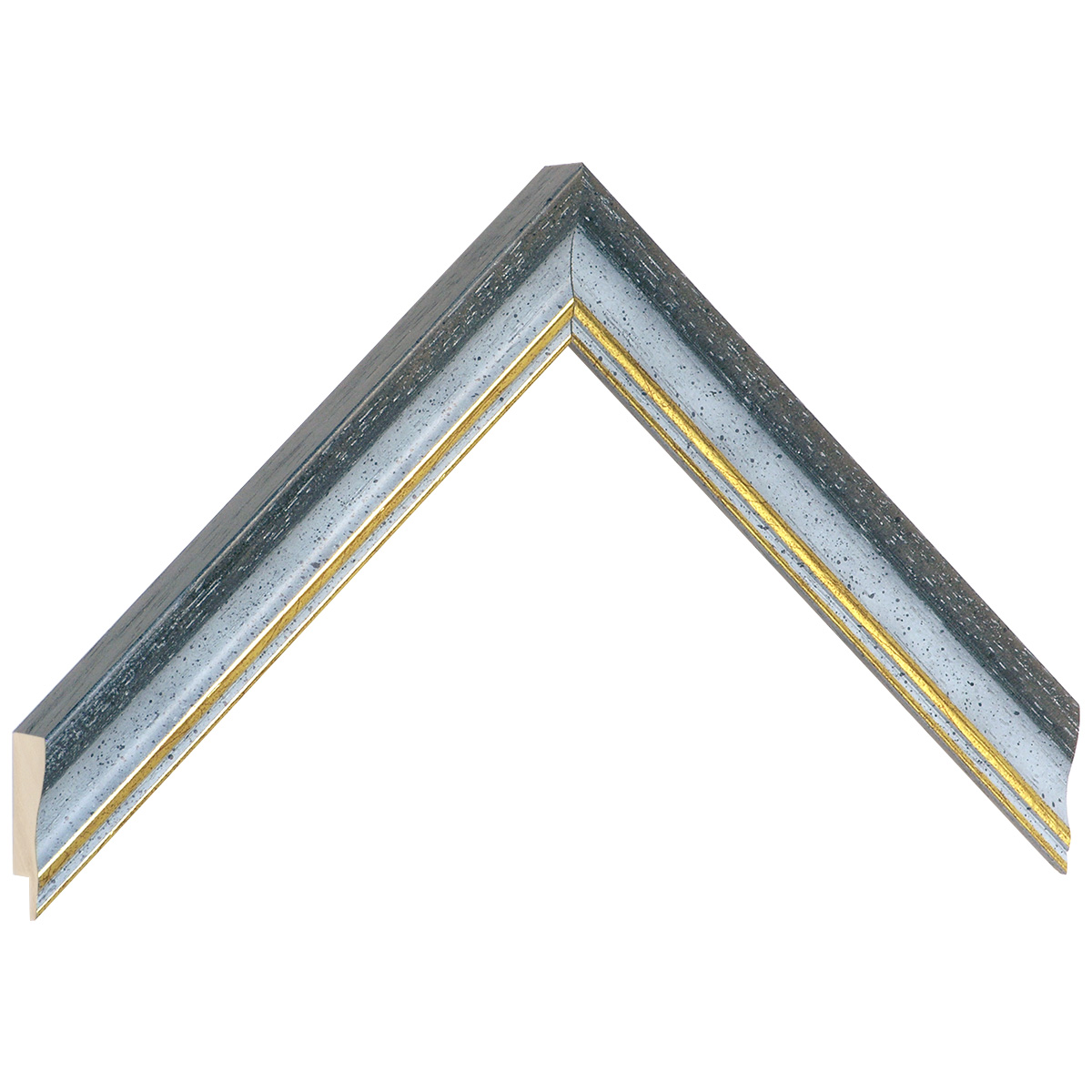 Bilderleiste keilgezinkte Pinie 25 mm breit 21 hoch Grau mit Goldlinie - Musterwinkel