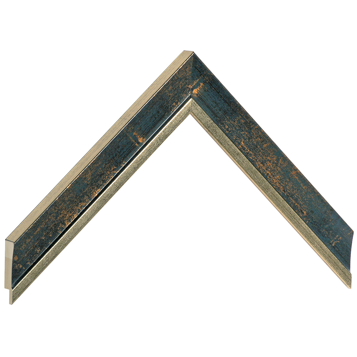 Bilderleiste keilgezinkte Pinie 25 mm breit - Goldfinish blauer Streif - Musterwinkel