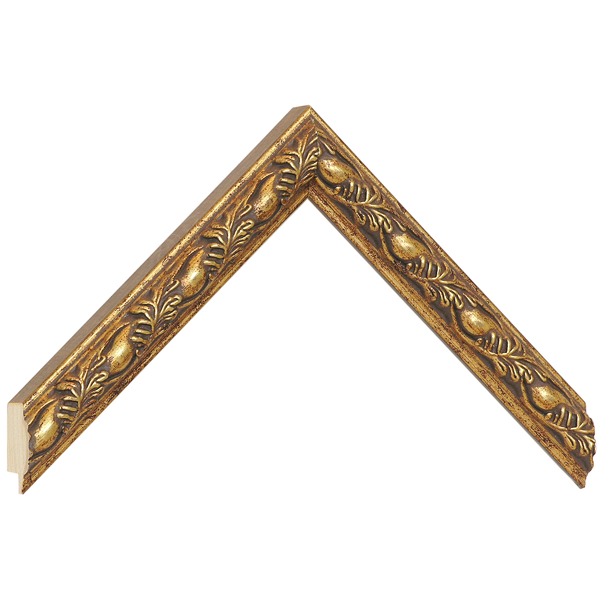 Bilderleiste keilgezinkte Pinie - 23 mm breit - 27 hoch - Gold mit Deko - Musterwinkel