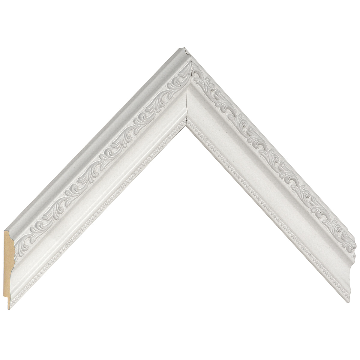 Bilderleiste keilgezinkte Pinie 32mm breit 22mm hoch Weiss verziert - Musterwinkel