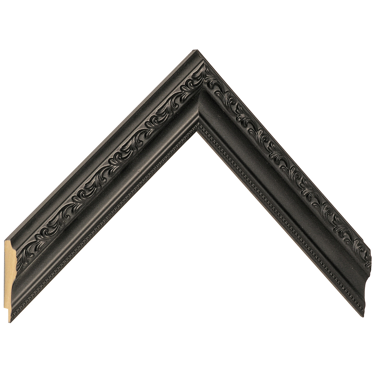 Bilderleiste keilgezinkte Pinie 32mm breit 22mm hoch Schwarz verziert - Musterwinkel