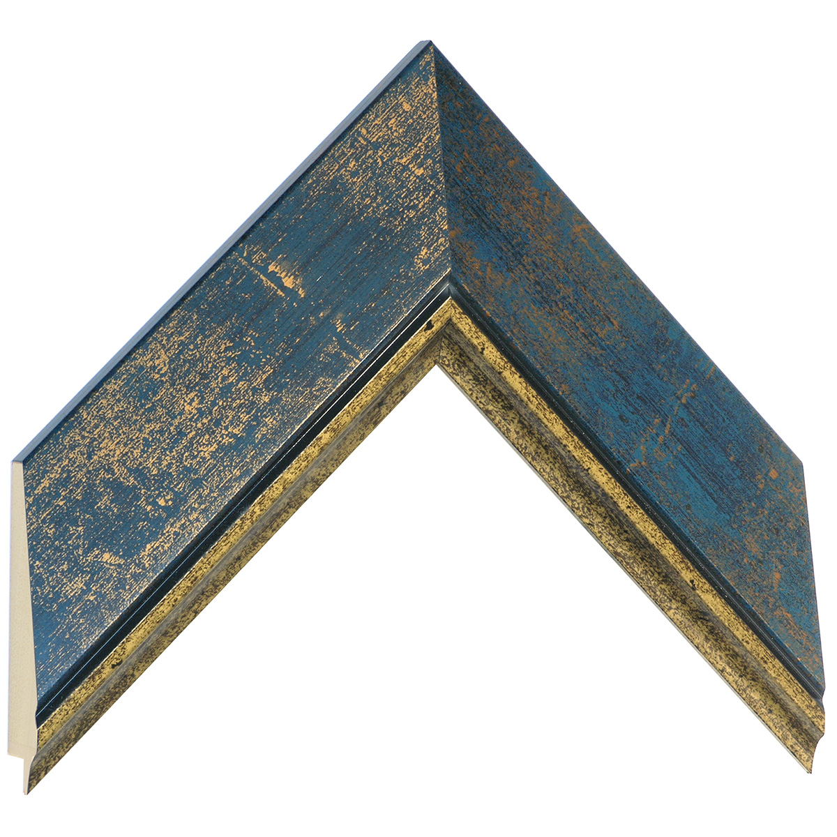 Bilderleiste keilgezinkte Pinie Breite 57 mm Wachsfinish Blau Goldlini - Musterwinkel