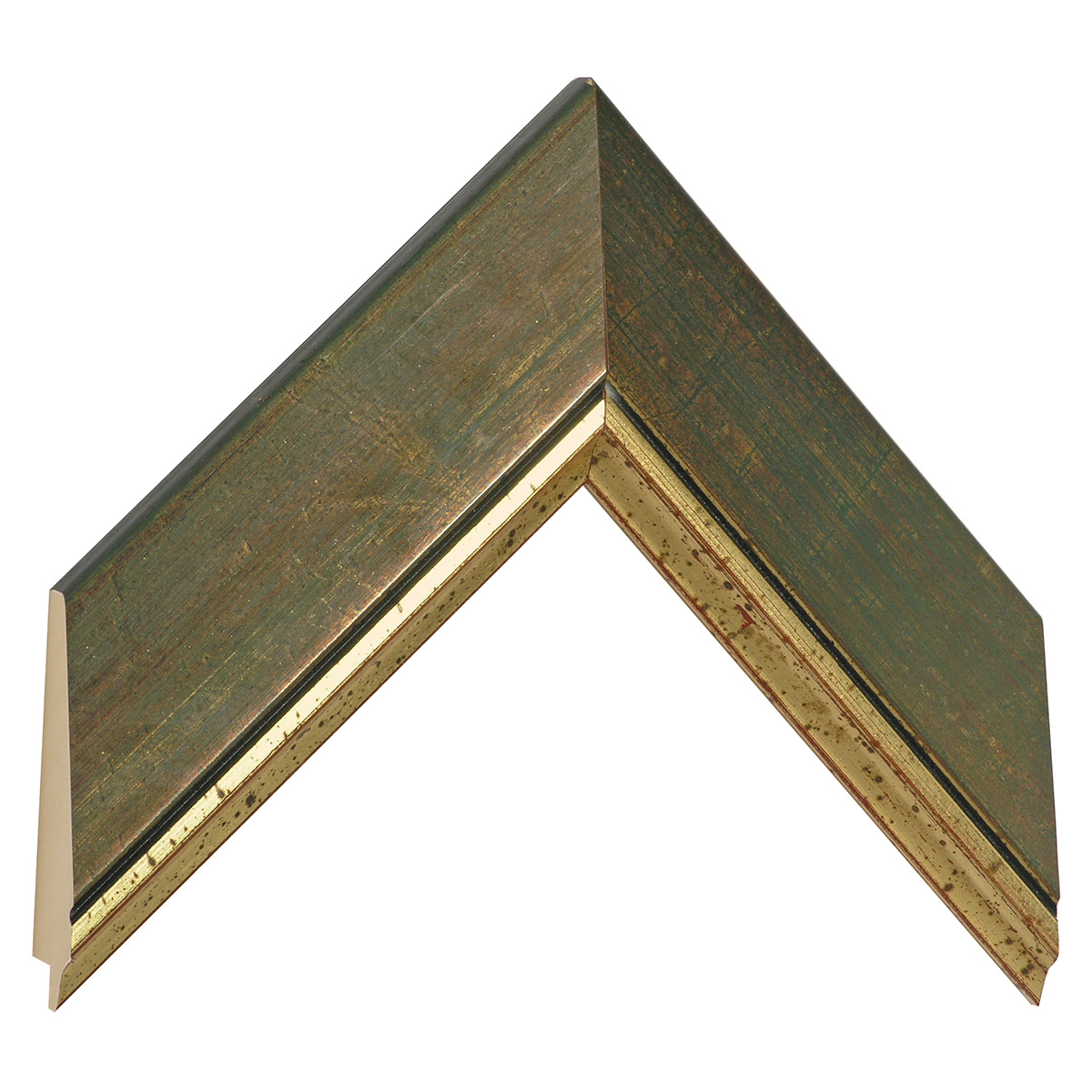 Bilderleiste Pinie Breite 57 mm Wachsfinish grün Goldlinie - Musterwinkel