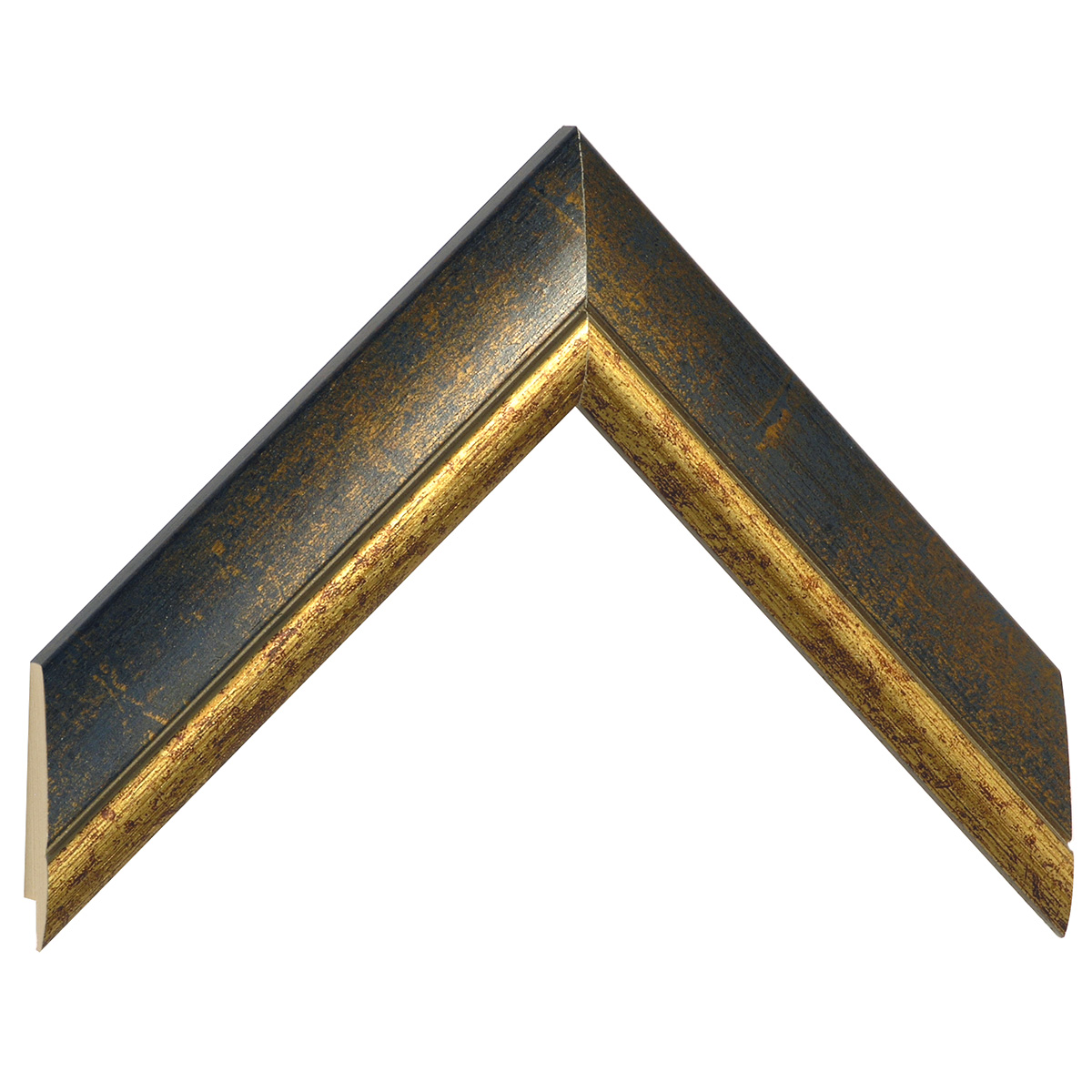 Bilderleiste keilgezinkte Pinie Breite 40 mm blau mit Goldlinie - Musterwinkel
