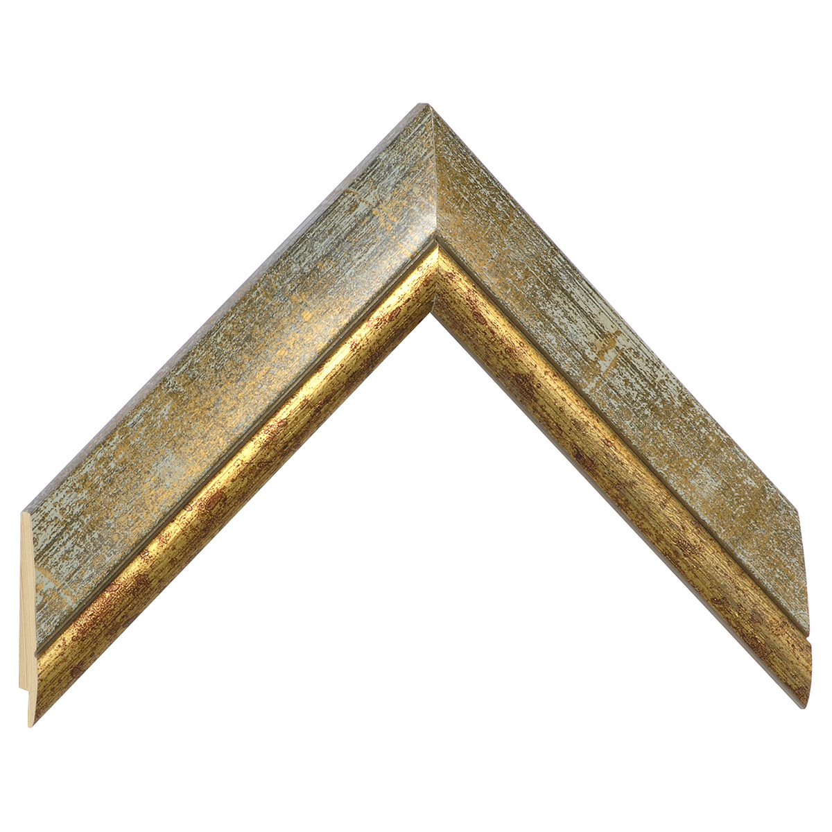 Bilderleiste keilgezinkte Pinie Breite 40 mm hell mit Goldlinie - Musterwinkel
