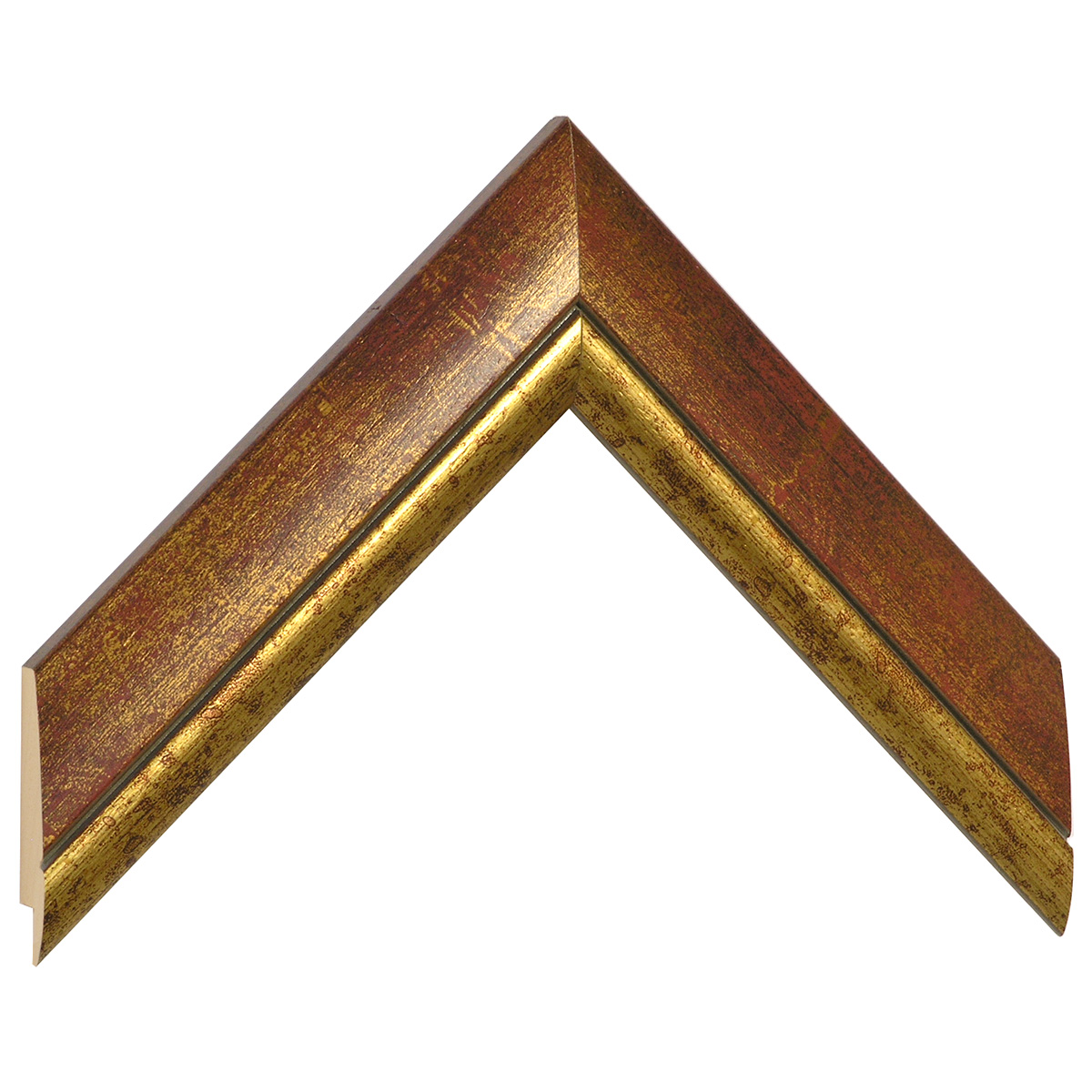 Bilderleiste keilgezinkte Pinie Breite 40 mm rot mit Goldlinie - Musterwinkel