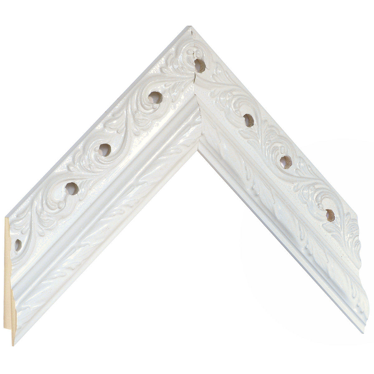 Bilderleiste keilgezinkte Pinie 48mm breit 25 hoch Weiss verziert - Musterwinkel