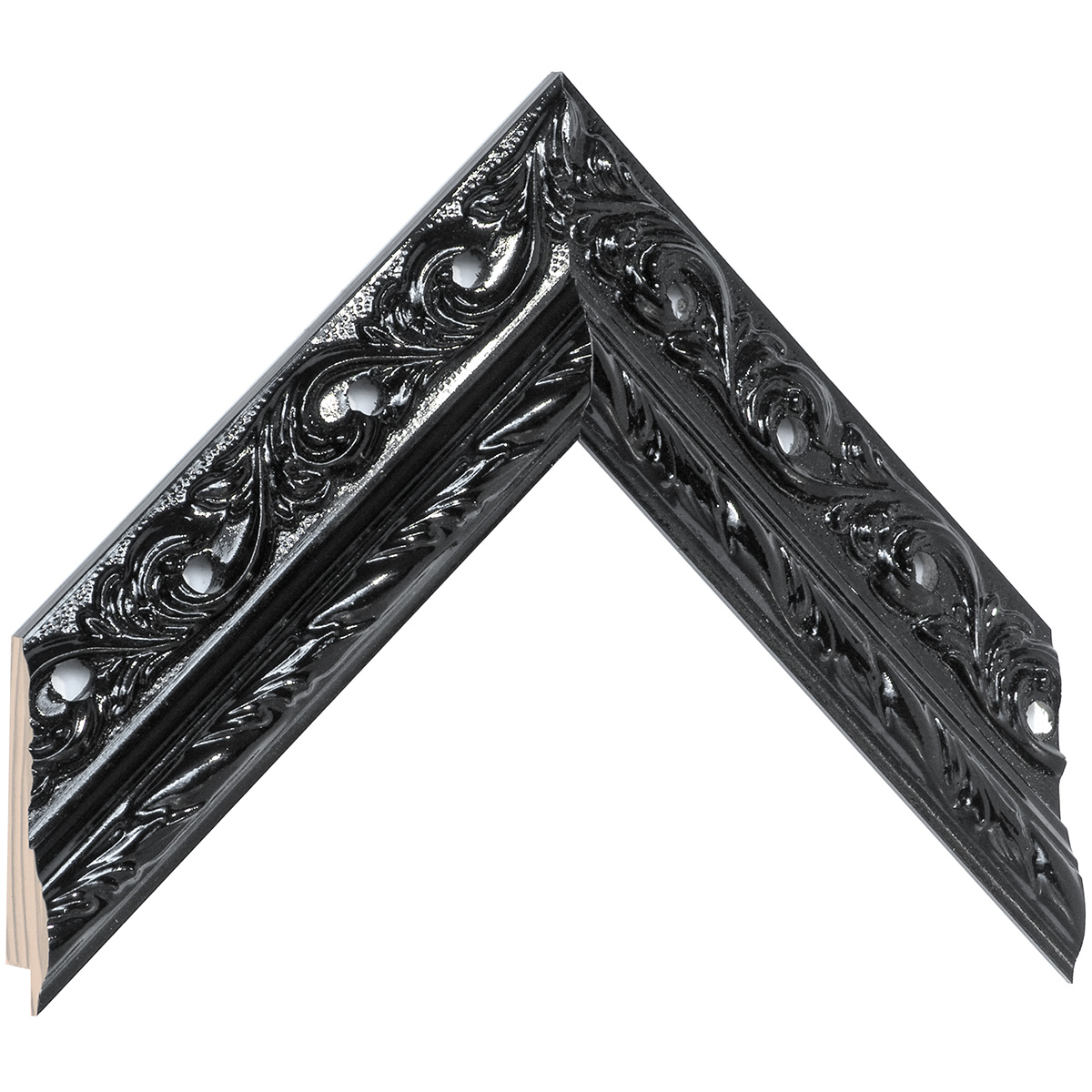 Bilderleiste keilgezinkte Pinie 48mm breit 25 hoch Schwarz glänz.verz. - Musterwinkel