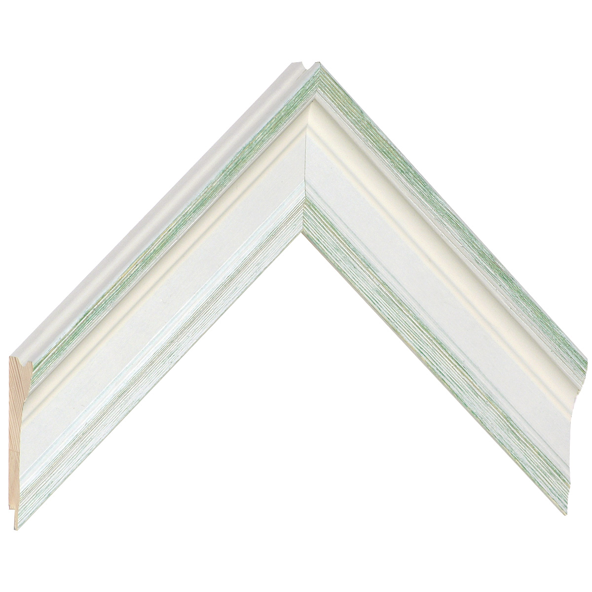 Bilderleiste keilgezinkte Pinie 43 mm breit 31 hoch - Creme-Grün - Musterwinkel