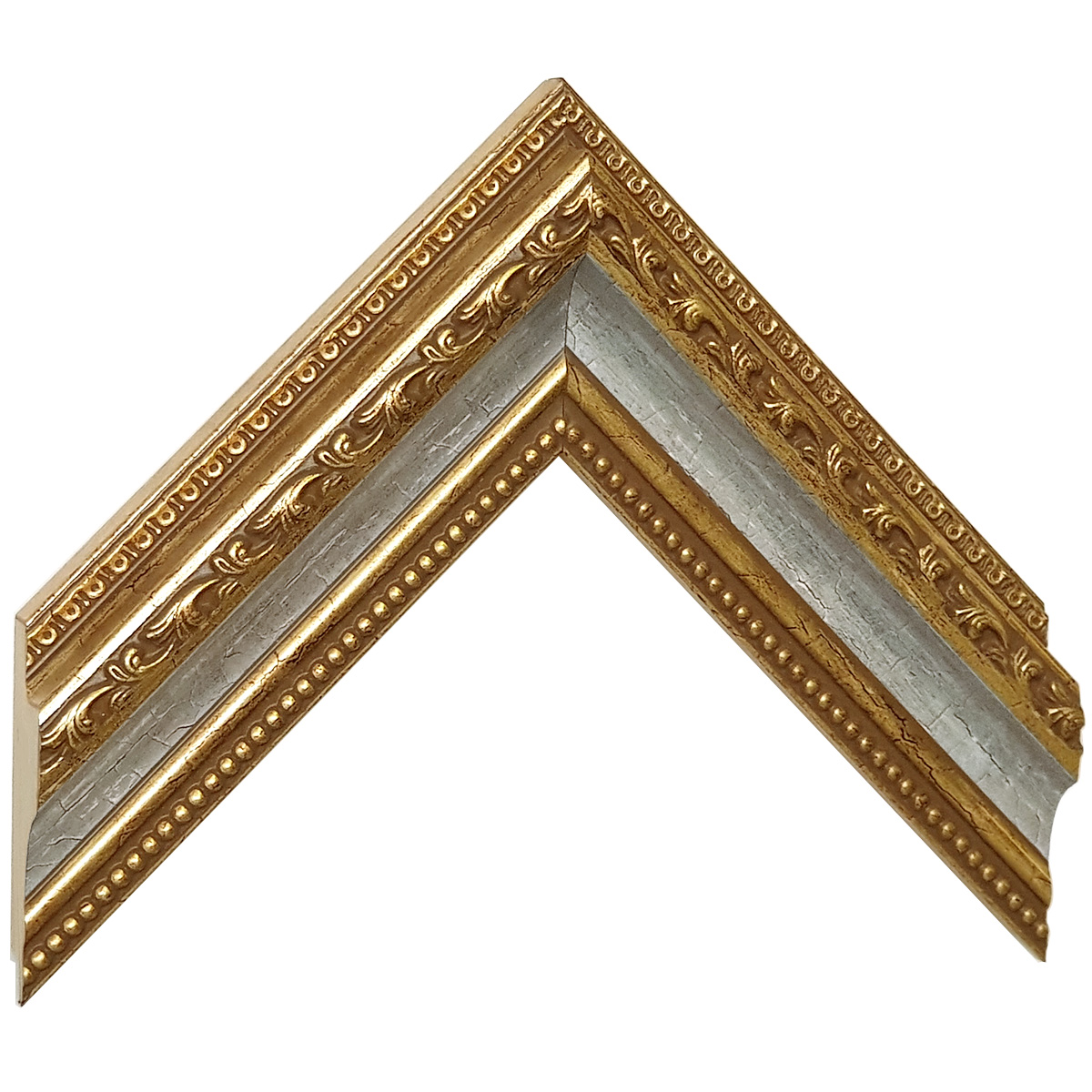 Bilderleiste keilgezinkte Pinie 53mm breit 35hoch - Gold Rille Silber  - Musterwinkel