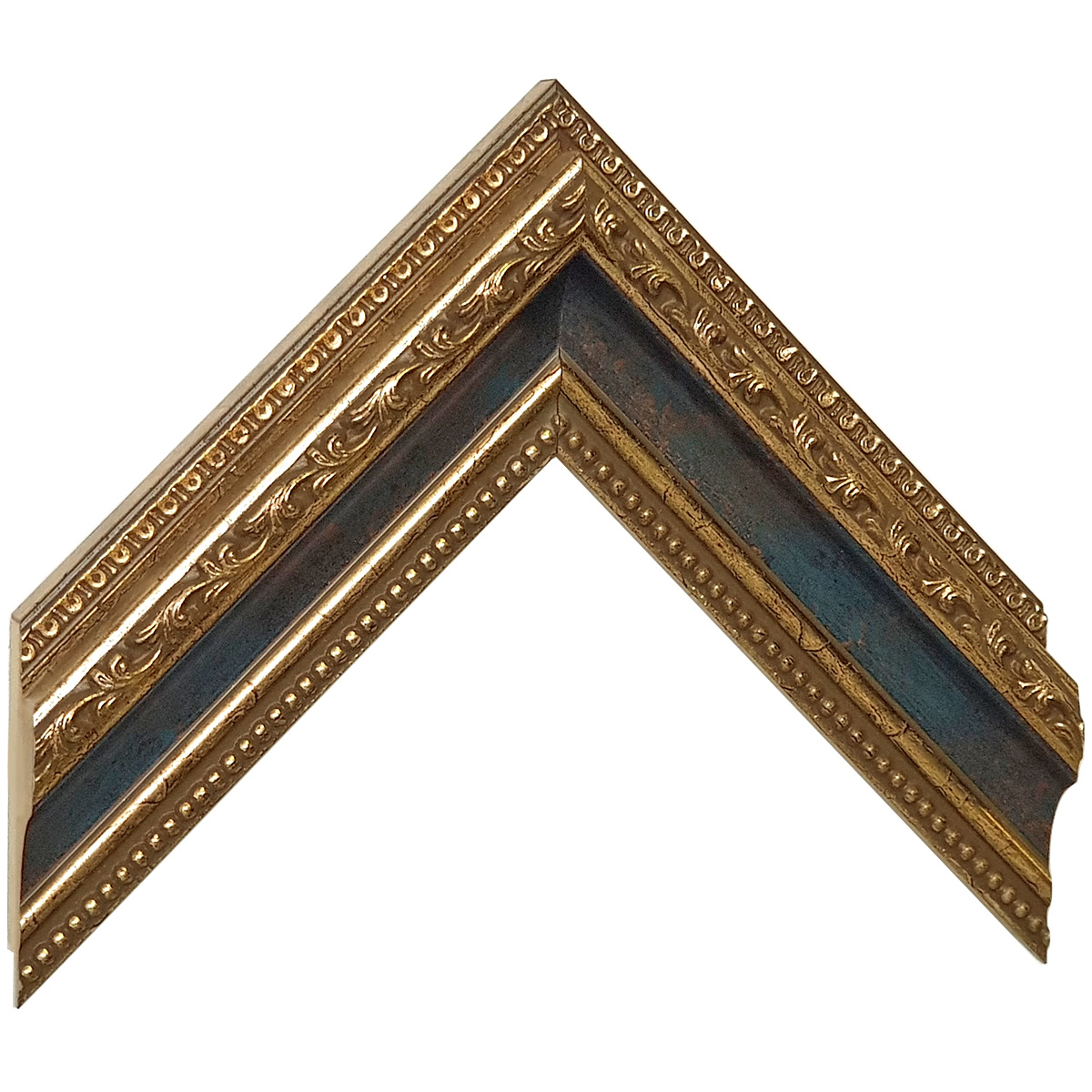 Bilderleiste keilgezinkte Pinie 53mm breit 35hoch - Gold blaue Rille v - Musterwinkel
