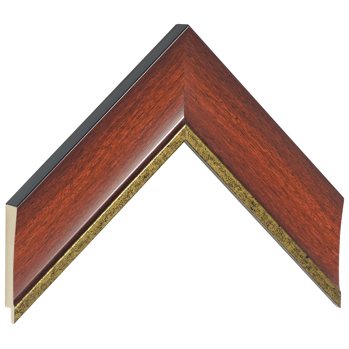 Bilderleiste keilgezinkte Pinie 50mm breit 20mm hoch - Mahagoni mit Gold - Musterwinkel