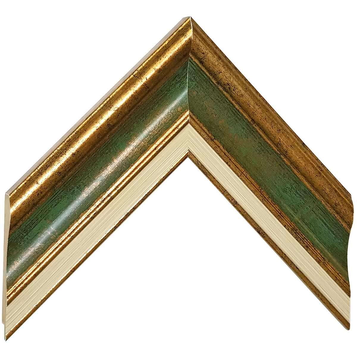 Bilderleiste keilgezinkte Pinie Breite 61mm Höhe 20 - Gold grüne Rille - Musterwinkel