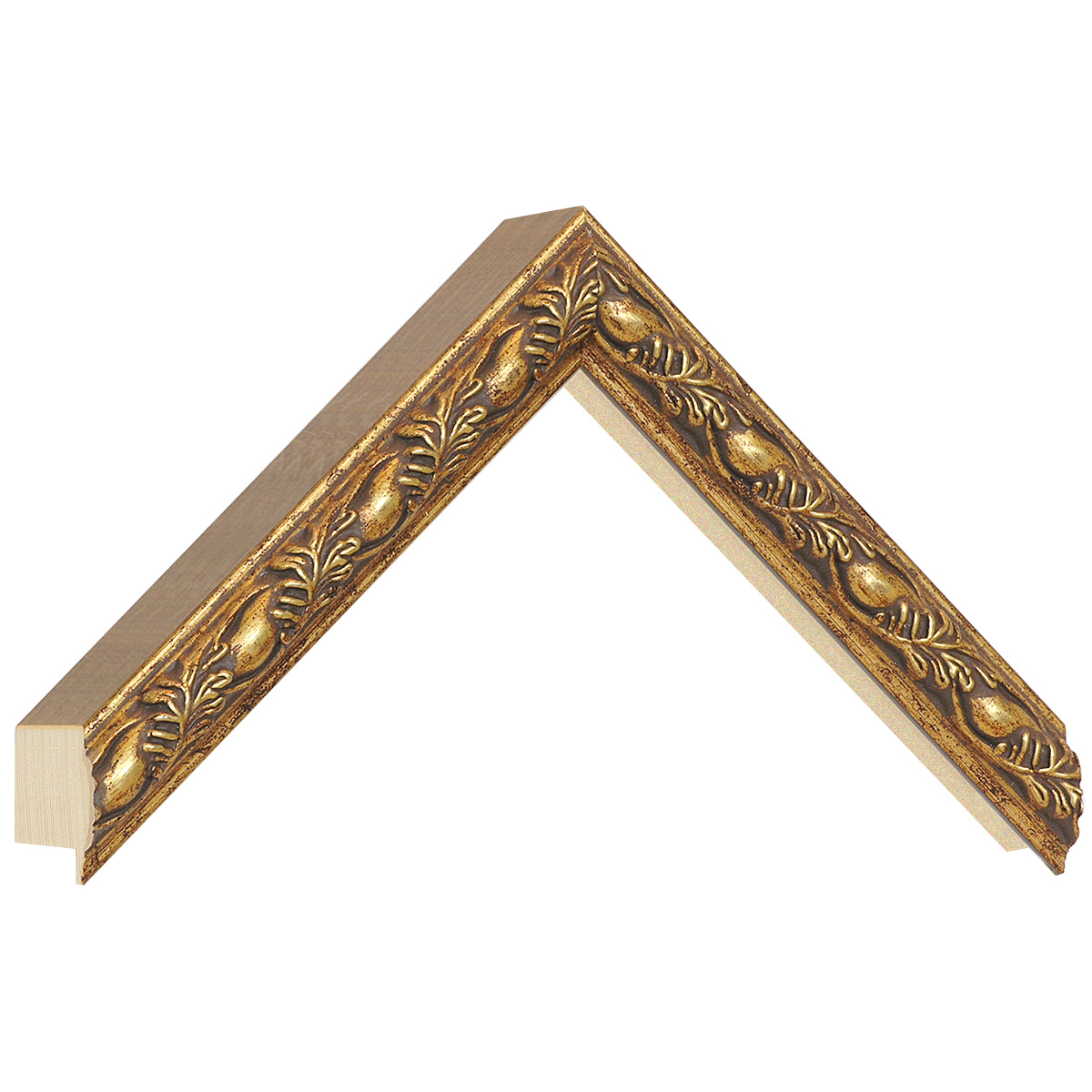Bilderleiste keilgezinkte Kiefer - 21 mm breit - 60 hoch - Gold mit Deko - Musterwinkel