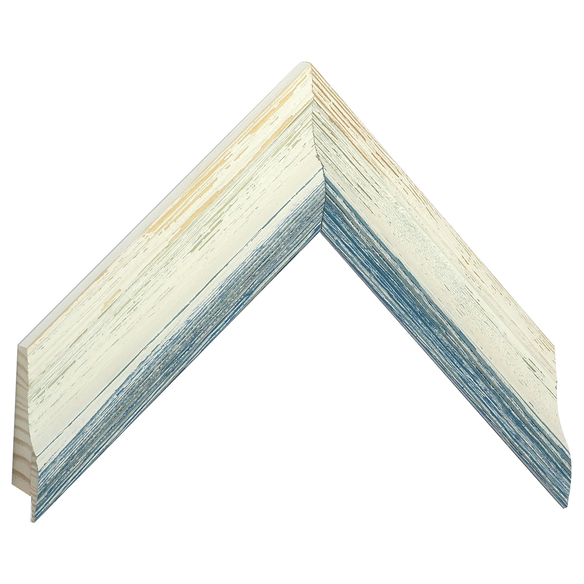 Bilderleiste keilgezinkte Pinie 44 mm breit gekälkt weiss-blau - Musterwinkel