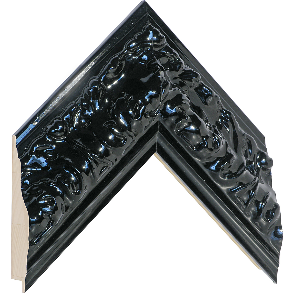 Bilderleiste keilgezinkte Pinie 85mm breit 45 hoch - schwarz Reliefdek - Musterwinkel
