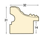 Bilderleiste keilgezinkte Pinie roh m. Ornament H.31mm B.32 Falz 14 - Profil
